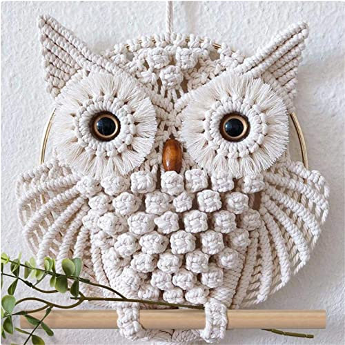 Trayosin Eule Makramee Wandbehang gewebte Wanddeko Boho Chic Bohemian Home Geometric Art Decor -Makramee Wandbehang Kunst für Wohnzimmer Schlafzimmer Balkon Kinderzimmer Boho Deko (15X60CM)