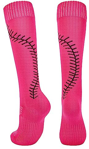 American Trends Calzini da softball con cuciture, per donne o ragazze, altezza al ginocchio, per softball, baseball, calcio, atletica, Rosa caldo, Medium