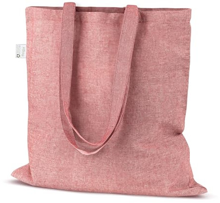 AllBags Baumwolltasche 380 x 420 mm mit langen Griffen 70 cm, Einkaufstasche, Alltagstasche, arbeitstasche damen, strapazierfähige stofftasche kindergarten, jutebeutel (5 er-Pack, Rot-Melange)