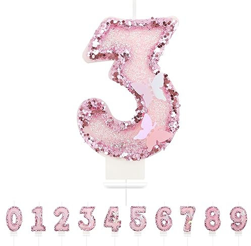 Geburtstagskerzen Zahlen 3,3D Schmetterling Geburtstagskerzen,Rosa Kerzen Geburtstag Zahl 3, Kuchen Topper Dekoration Kuchendeko Geburtstag, Geburtstagskerzen für Geburtstagsdeko