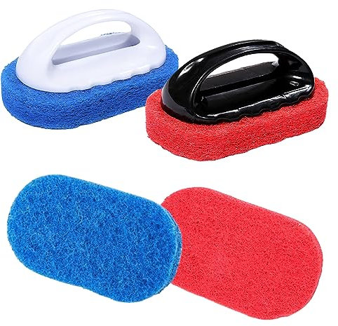 Pamtns Spazzola Pavimenti 4 Pezzi Scrub per Pulizia con Manico Piscina Spazzola con Manico Spugne per la Pulizia Abrasivo Spazzola Spazzola di Spugna Multiuso Spugna per Cucina Bagno Terrazza