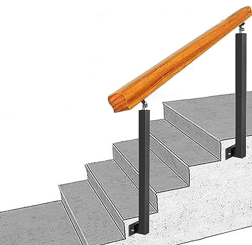 Handlauf für Außentreppen, schwarzer Übergangshandlauf für den Außenbereich, verstellbare seitliche Montage, Holzgriff, Treppengeländer für den Garten im Innenbereich