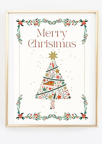 Din A4 Kunstdruck ohne Rahmen - Merry Christmas - Frohe Weihnachten - Advent Weihnachstdeko Weihnachtsbaum - Bild Poster Druck