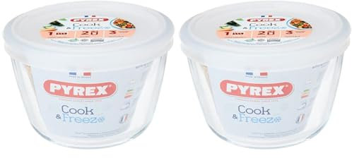 Pyrex Cook&Freeze Récipient Rond avec Couvercle 12 cm-0,6 L, Verre Borosilicate Extra résistant, adapté au Four (Lot de 2)