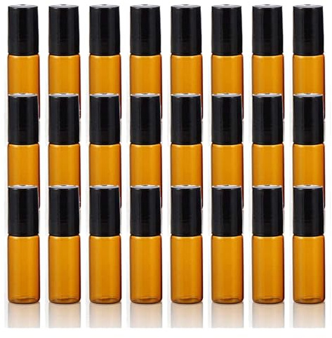 Voarge Lot de 24 flacons roll-on vides en verre ambré marron de 5 ml avec roll-on pour huiles essentielles, lotions, parfums Marron
