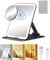 Gospire Travel Makeup Mirror with Lights and Magnification 10X, Portable Make Up Compact Tabletop Mirror with Adjustable Stand, 3 Colored Lights Rechargeable Lighted LED Vanity Mirror - Black