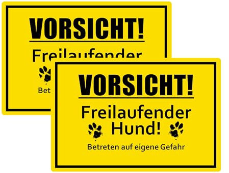 SL group - 2 Schilder Vorsicht! Freilaufender Hund! 30 x 20 cm aus stabiler PVC Kunststoff-Platte - Warnschild Achtung Wachhund Betreten auf eigene Gefahr - Warnung vor freilaufenden Hunden