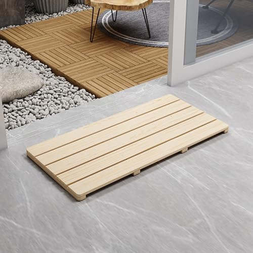 Caillebotis de Douche Rectangulaire,Tapis de Bain en Bois Naturel,Tapis de Bain en Bambou,Tapis de Douche Antidérapant pour Cuisine et Salle de Bain,Tapis de Séchage Imperméable (30x50cm/12x20in)