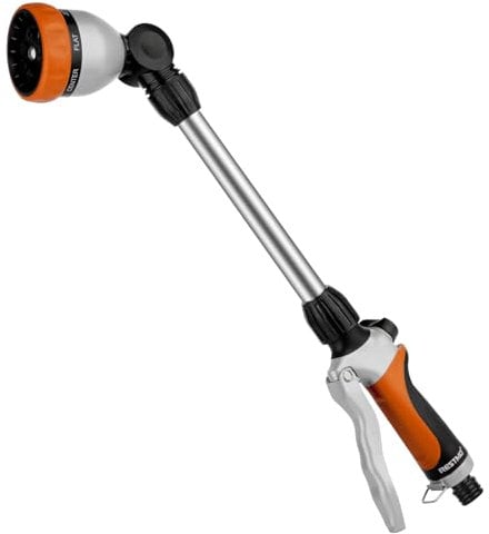 RESTMO 48cm Watering Lance, Long Metal Spray Lance | 180° Adjustable Ratcheting Head | 7 Spray Patterns Extension Hose Wand, Perfect Garden Sprayer Gun to Water Hanging Baskets, Shrubs, Orange