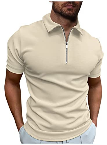 Generisch T Shirt Herren, Herrenhemden Sport Atmungsaktive Kurzarmhemden Feste Farbe Hemden Golf Jugend Herren Reißverschluss Casual Top Shirt Wm Shirt 2023 Weihnachten Familie Set (4XL, Khaki)