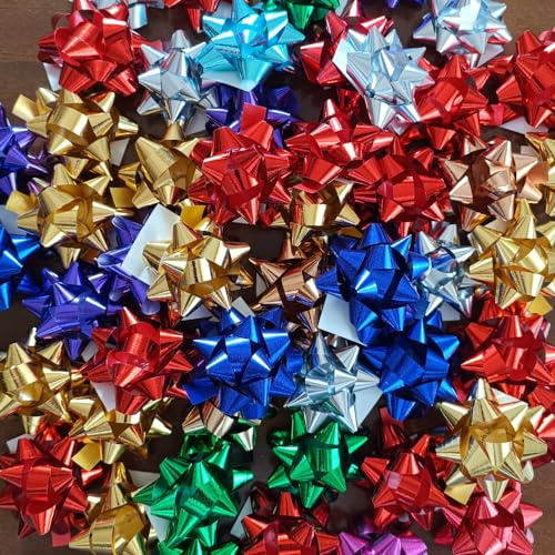 50 Coccarde (Metallizzate) Miste Ø tra 5cm e 6cm - colorate adesive per pacchi regalo vari colori medie grandi 5 cm 6 cm fiocchi stelle adesivi compleanno natale regali natalizi compleanni - PWVP