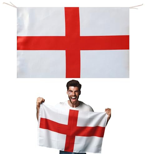 Lizzy England 2.5 x 1.6 FT (76 x 50 Cm) Flag | St George's Cross Red & White English National Flag Double Side for Football Euro Garden Street Party Decoration
