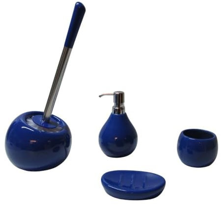 sanwood 4tlg Set Bad Accessoires WC-Bürste Seifenspender Zahnputzbecher Seifenschale Coppa Tintenblau