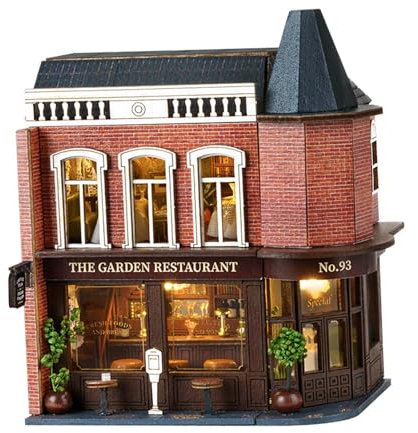 Sharplace DIY-Puppenhaus-Bausätze aus Holz im Maßstab 1:24, DIY-Bastelsammlung, handgefertigte kleine Hausbausätze für Kinder, Jungen und Mädchen, Restaurant