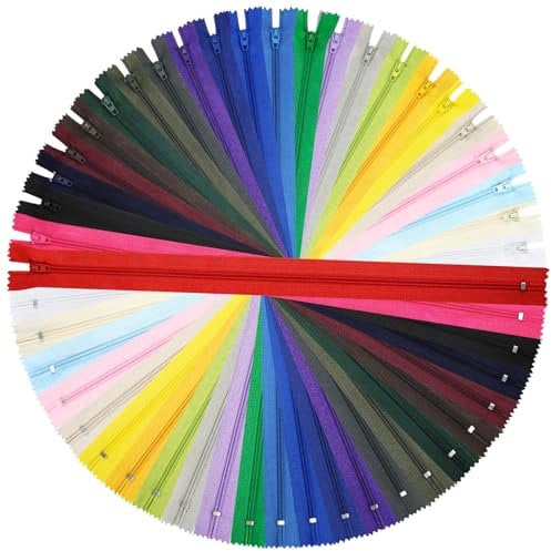 DOITEM [Pack 24] Cerniere [24 Colori ] Nylon [55 cm] Chiusure Lampo per Cucito e Artigianato per Stoffa Vestiti Borse per Cucire a Macchina Tessuto di Cotone con Chiusura in Metallo