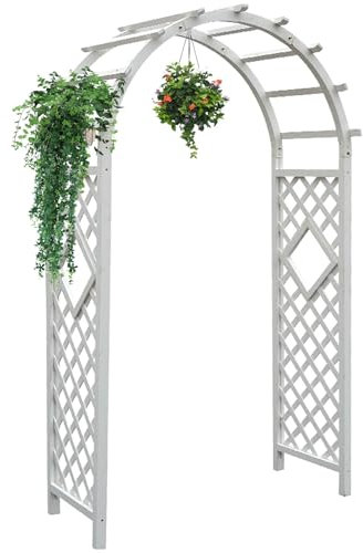 YHDZWY Rosenbogen Stabil Wetterfest Garten Rankgitter Rankhilfe Rankbogen Holz Gartenbogen Torbogen W120*H215CM W140*H225CM Verschiedene Kletterpflanzen(Color:Weiß,Size:W140*H225CM)