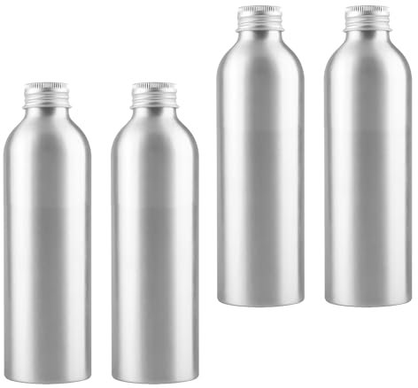 PQPAUTY 4 Pieces Empty 200ml Silver Aluminium Bottle with Silver Aluminium Screw Cap Metal Bottles for Cosmetic Body Washing Shampoo Gel Liquid Travel