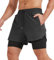 Suwangi Sporthose Herren Kurz 2 in 1 Laufhose Trainingsshorts Schnelltrocknende Gymshorts mit Reißverschlusstaschen