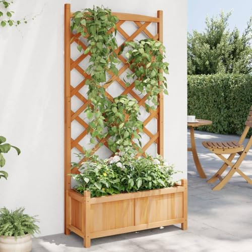 DYRJDJWIDHW jardinieres Exterieur Balcon,balconniere exterieure,jardinière Brise Vue,Jardinière avec Treillis Marron Bois Massif de sapinConvient pour Les patios, Les balcons et Les Jardins