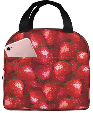 YQTGBCED Lonchera con estampado de fresa roja para adultos, bolsa de almuerzo aislada multifuncional para comidas frescas cada vez