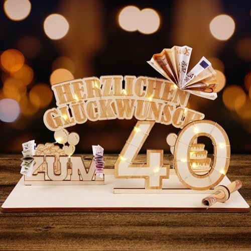 ARTREE Geldgeschenke Geburtstag Holz 40 Geburtstagszahlen Holz Schild Gästebuch Geburtstag Jubiläum 40 Geburtstag Dekoration als Personalisierbares Geschenk, Geschenke zum 40 Geburtstag Mann Frau