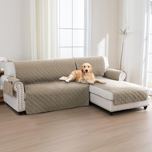 BellaHills 100% Wasserdicht Sofabezug Ecksofa L Form (247cm) Sofa Überwürfe rutschfest Sofabezug U Form Waschbar Couchbezug Sofa Cover mit Gummiband, Taupe