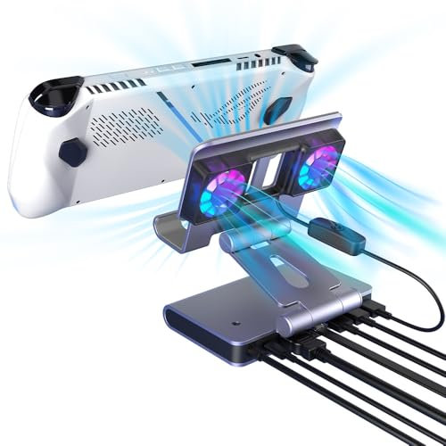 Fan Docking Station per Steam Deck/ROG Ally X/Legion Go/MSI Claw, staffa regolabile 6-in-1 con HDMI 4K@60Hz, Ethernet 1000Mbps, 3* USB-A 3.0 e ricarica rapida per gli OLED di Steam Deck