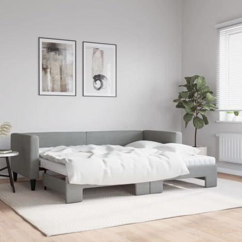 LAPOOH Tagesbett Ausziehbar mit Matratze Hellgrau 80x200 cm Stoff, Schlafsofa, Daybed, Bettsofa, Sofa Bed, Sofabett, Schlafcouch, Jugendbett, Bettgestell, Bettcouch - 3196591