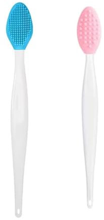 2 pennelli per labbra, pennello esfoliante in silicone su entrambi i lati, per un aspetto più liscio e pieno delle labbra (blu, rosa)