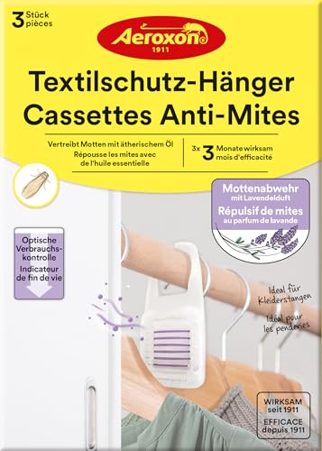 Aeroxon Textilschutzhänger 1x3 - Mottenschutz für Kleiderschrank, Wirksamer Mottenschutz von Textilien und Geweben vor Kleidermotten für bis zu 3 Monate, Mottenfalle kleidermotten mit Lavendel duft