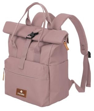 Travelite Handgepäck Rucksack, Laptop Rucksack 14 Zoll, Basics Short Handle Rollup, Reiserucksack Rolltop Funktion, Smoky Rose, 37-46 cm, 14 Liter