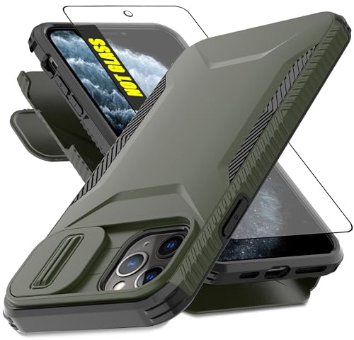 AWZHYDT for iPhone 11 Pro Max Case,with Built-in Slide Camera Cover & Screen Protector, [2 in 1] Heavy Duty Rugged Shockproof Protective Cover for iPhone 11 Pro Max 6.5(Pine Green)