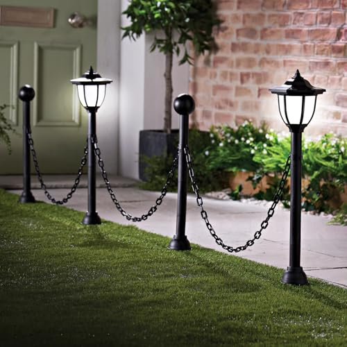 3 PAGEN® Solarleuchte mit Zaunelement – 4-tlg. Set im Vintage Stil – Gartenbeleuchtung mit Kettenverbindung – Blickfang im Garten – wetterfest & robust – flexibel einsetzbar – Wegbeleuchtung