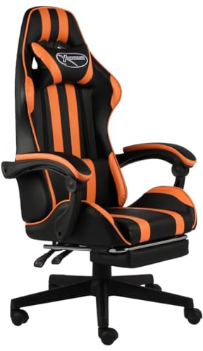 Fangmaliuyun Gamingstuhl Schwarz Orange mit Fußstütze Höhenverstellbar 62x69x(115-130) cm Kunstleder Bürostuhl Drehsessel Komfortabel für Home Office Schlafzimmer Arbeitszimmer