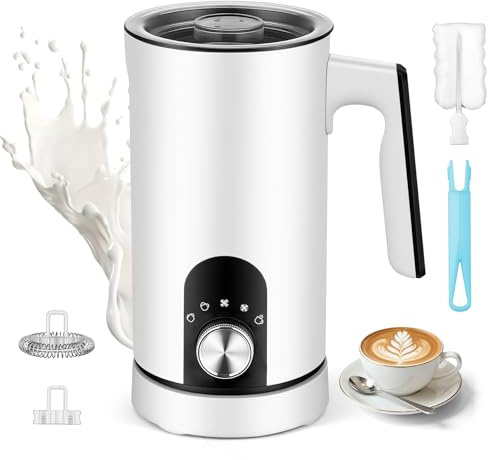 ERWEY 5 in 1 Milchaufschäumer Elektrisch, Automatischer Milchaufschäumer 350ml heißen kalten Milchschaum mit Antihaftbeschichtung, Ein-Klick-Steuerung für Schokolade Cappuccino Macchiato, Weiß