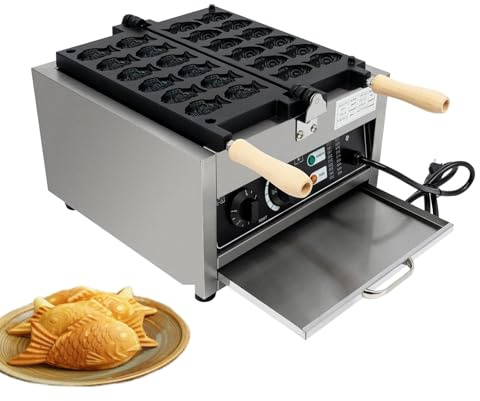 Mini Taiyaki Fish Waffle Maker, Commercial Fish-Shaped Waffle Making Machine with 12 Molds, Timer & Temp Control, Electric Non-Stick Fish Waffle Iron for Restaurant, Snack shops