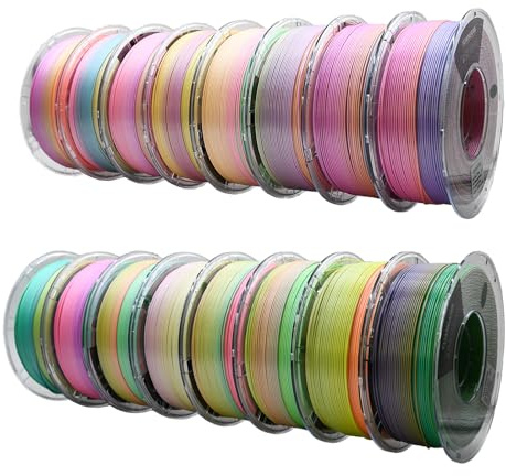 YUANEANG 3D-Druckerfilament-Set, Regenbogen-PLA-Filament in 1,75 mm, mehrfarbiges PLA für die meisten FDM-3D-Drucker, 1 kg × 16 Spulen
