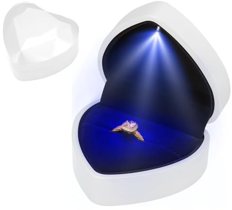 Boîte à Bague en Velours, Écrin Bague Forme Cœur avec Lumière LED