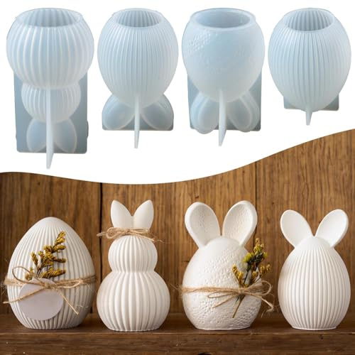 Kaninchen Silikonformen, 4 Stück Ostern Kaninchen Gießform, Gießformen für Epoxidharz, Beton & Gips – Vielseitige DIY Formen，Silikonform Osterhase für Geschenk und Heimdekoration