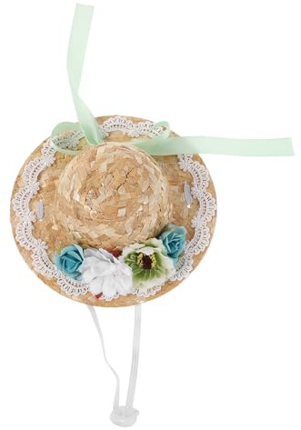 SHINEOFI Mini Sombrero Artesanal de Paja con Detalles de Flores y Lazo, tamaño pequeño para muñecas, Uso en de Bodas y Actividades DIY