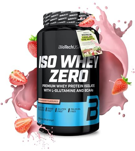 BioTechUSA Iso Whey Zero | Premium Whey Protein Isolate | Grass-Fed | Enzyme-Free | Sugar- and Gluten-free, 908g, Erdbeere