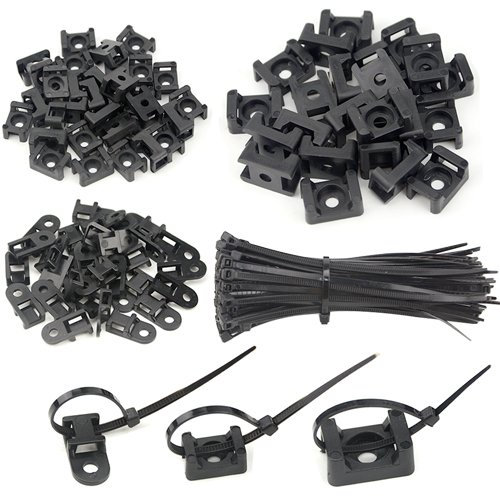 BGTXINGI 120 Stück 3-Werte Sattel-Kabelbinder-Halterungs-Sockel für Kabeldraht-Rohrleitungen, verstellbare Kabelbinder-Halter-Set mit 120 schwarzen, flexiblen Kabelbindern (schwarz)