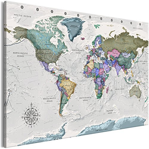 murando Pinboard World Map 120x80 cm / 47,2x31,5 1 pc | Cork Board & Canvas Print On Non-woven Material XXL Memoboard Noticeboard Message Board Image Picture Home Decor World