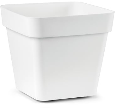 Ve.Ca Veneta Casalinghi VASO QUADRATO FIORIERA QUADRATA plastica forte CON RUOTE 28 CM COLORE BIANCO Modello Cleo AMDGarden