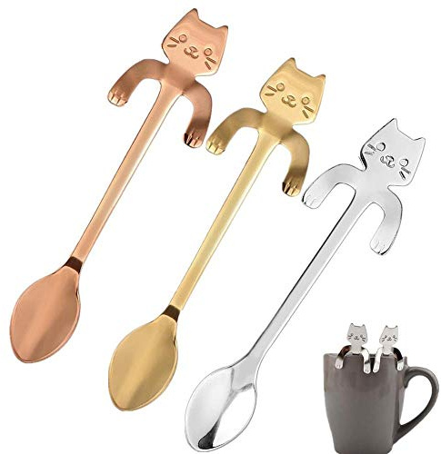 Aeromdale Kaffeelöffel, Mini-Katze, Edelstahl, für Tee, Suppe, Zucker, Dessert, Vorspeisen, Gewürze, Bistro-Löffel