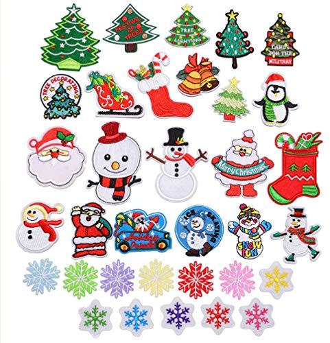 SUPVOX 34 Pcs Christmas Iron-on Patch Santa Snowman Tree Snowfake Sew-on Embroidered Patch Motif Applique Badges for Xmas Festival Party Cloth Hat DIY Decor