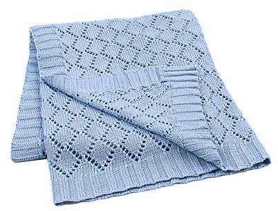 Strickdecke Babydecke Kuscheldecke, Odot Kinderwagen im Freien Kinderdecke Krabbeldecke Perfekt für Mädchen und Jungen Babys (80x100cm,Blau)