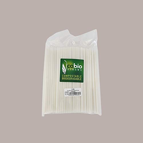 LUCGEL Srl Lot de 300 pailles biodégradables droites blanches alimentaires Dm6 H210 Straws Food