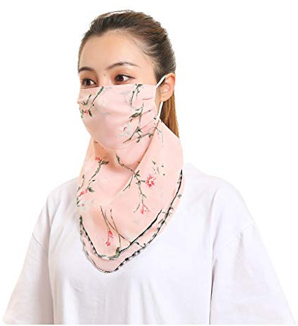 Lulupi Damen Mundschutz Halstuch Atmungsaktiv Dreieckstuch Dünner Schal Sommer Gesichtsmaske Blumen Muster Chiffon Tuch Outdoor Multifunktionstuch Motorrad Face Sheild