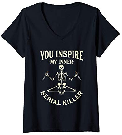 Damen Funny yoga tee shirts, You inspire my inner serial killer T-Shirt mit V-Ausschnitt